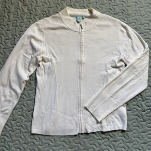 Shu Shu Women's Full Zip Cream Cardigan Sweater Size Medium Soft Beige